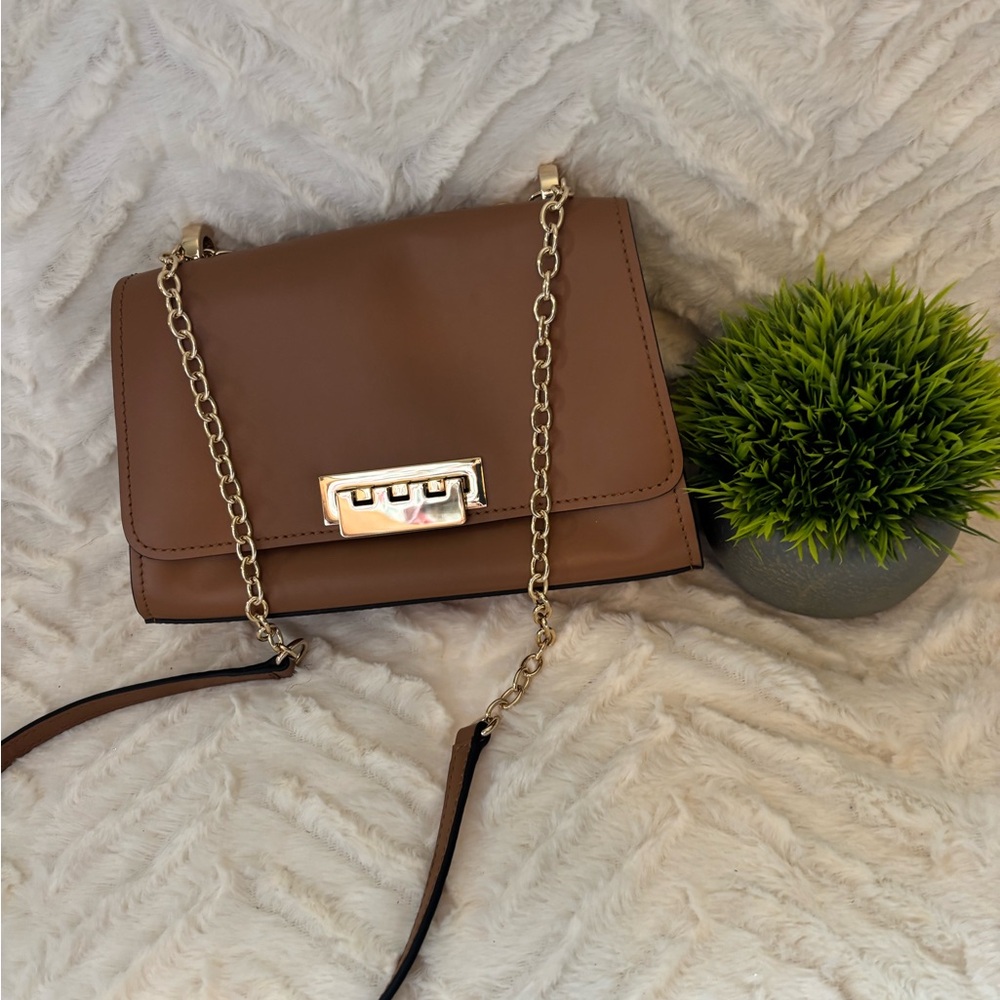 Zac Posen Brown Crossbody Bag with Gold Chain